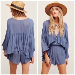 Free People Women’s XS She’s A Vision Keyhole Romper Blue Endless Summer Boho